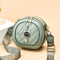 Argyle Quilted Round Bag Cat Decor Crossbody Bag Women's PU Leather Circle Purse