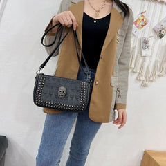 Skull Decor Crossbody Bag Retro Gothic Shoulder Bag