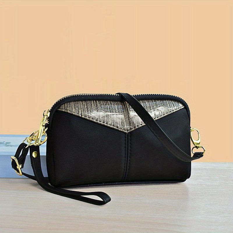 Women's Contrast Crossbody Bag with Zipper Clutch Purses