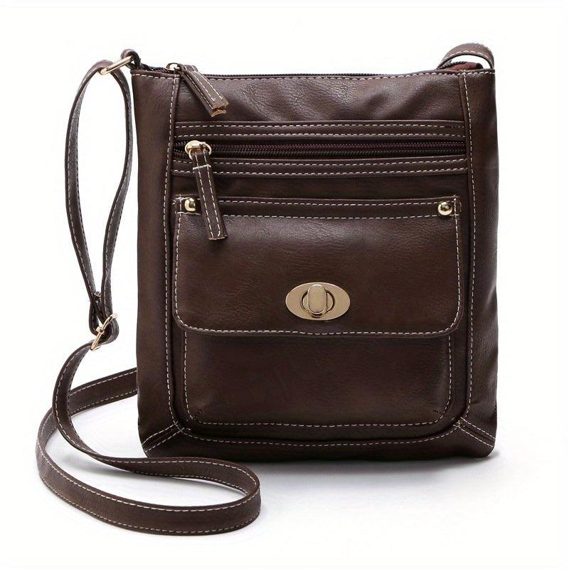 Stylish Zipper Shoulder Bag Faux Leather Crossbody Solid Color