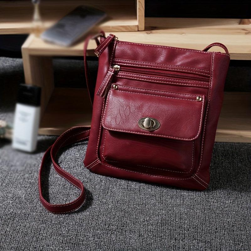 Stylish Zipper Shoulder Bag Faux Leather Crossbody Solid Color