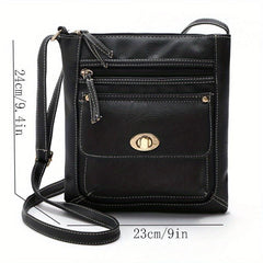 Stylish Zipper Shoulder Bag Faux Leather Crossbody Solid Color
