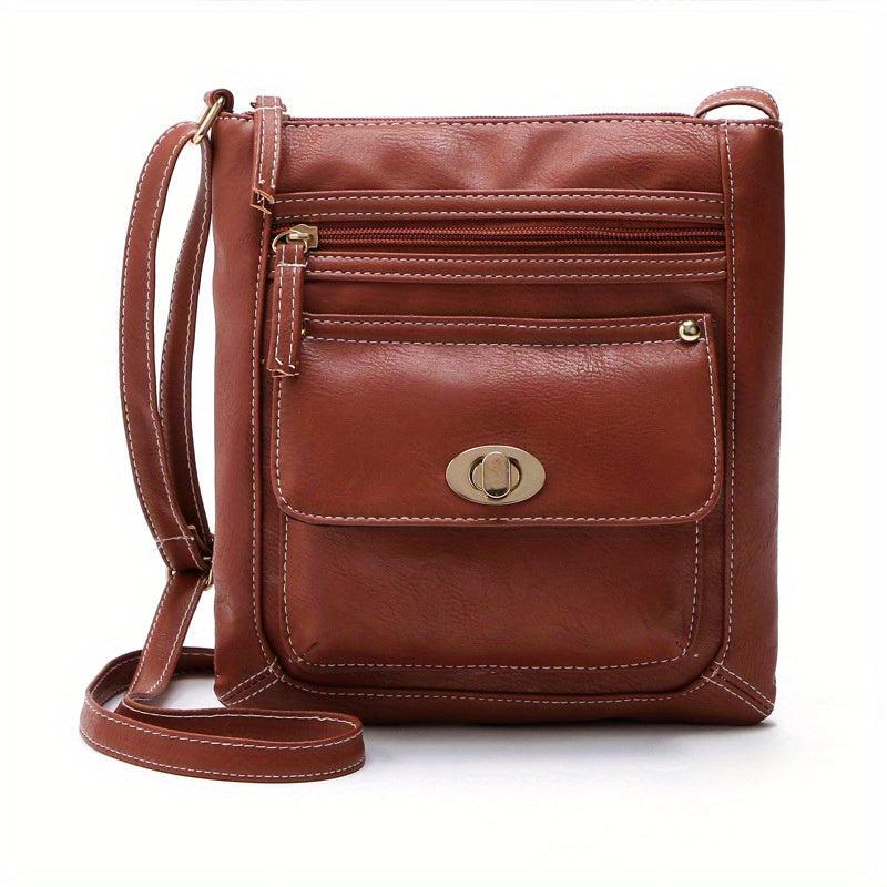 Stylish Zipper Shoulder Bag Faux Leather Crossbody Solid Color