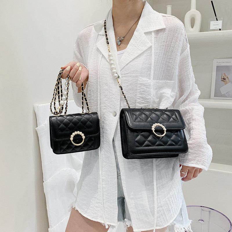 Quilted Flap Shoulder Bag Crossbody Purse Pearl Square Handbag