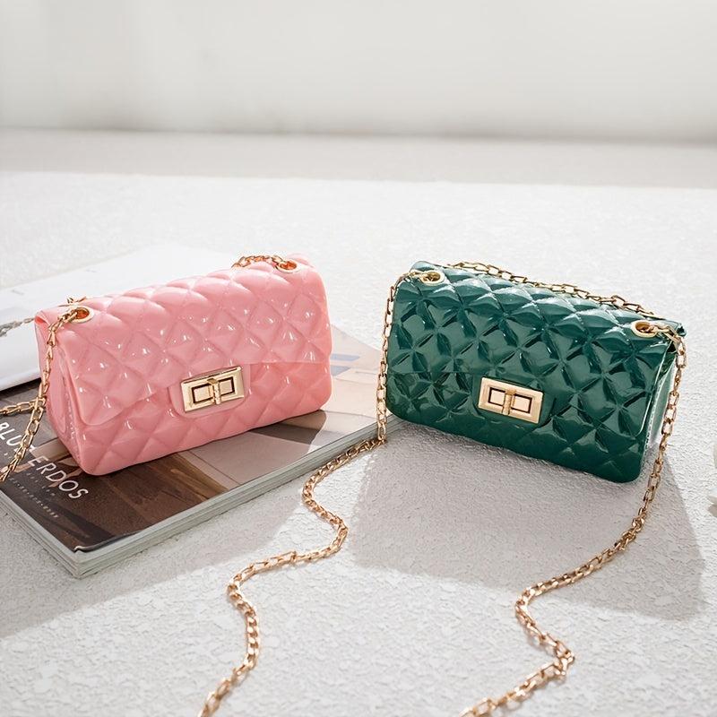 Metal Chain Crossbody Bag Argyle Embossed Shoulder Bag