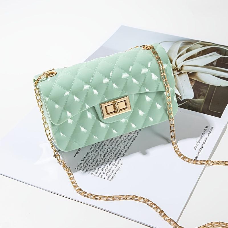 Metal Chain Crossbody Bag Argyle Embossed Shoulder Bag