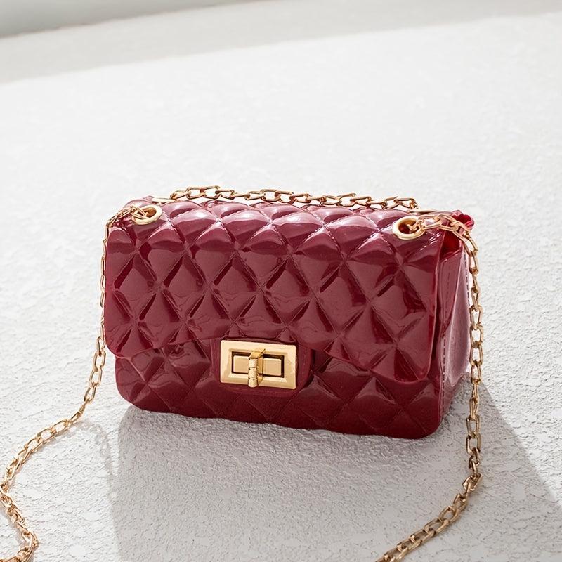 Metal Chain Crossbody Bag Argyle Embossed Shoulder Bag