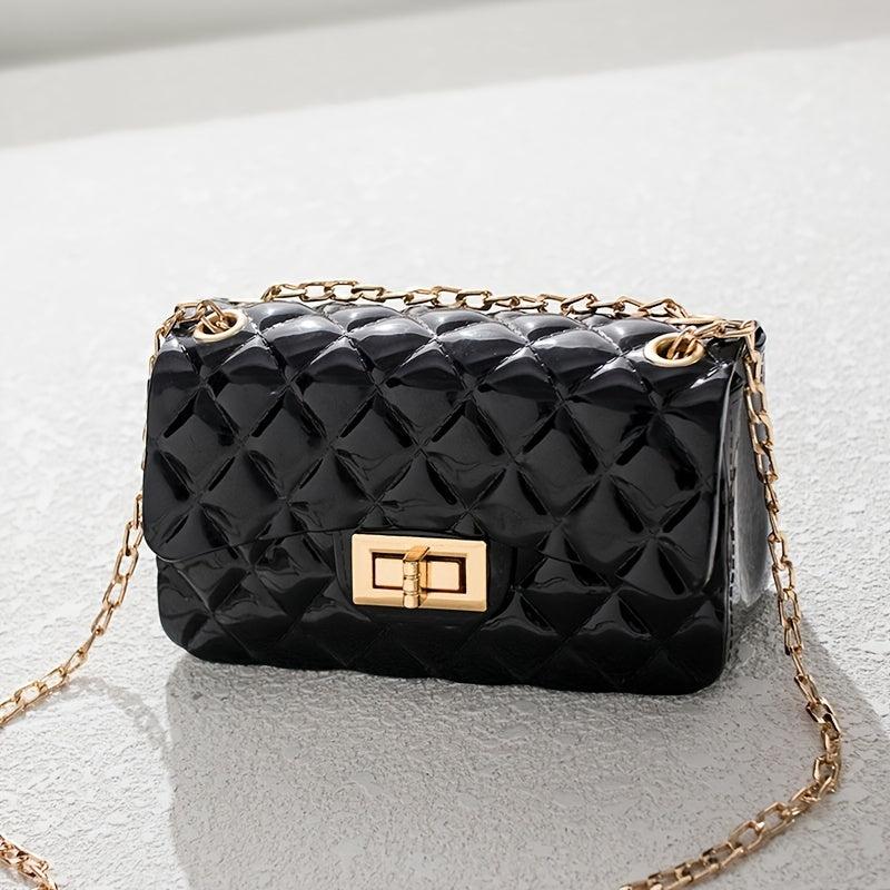 Metal Chain Crossbody Bag Argyle Embossed Shoulder Bag