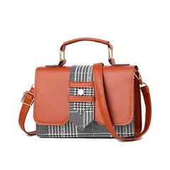 Houndstooth Pattern Crossbody Bag Buckle Decor Small Handbags