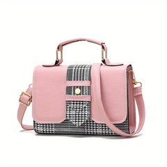 Houndstooth Pattern Crossbody Bag Buckle Decor Small Handbags