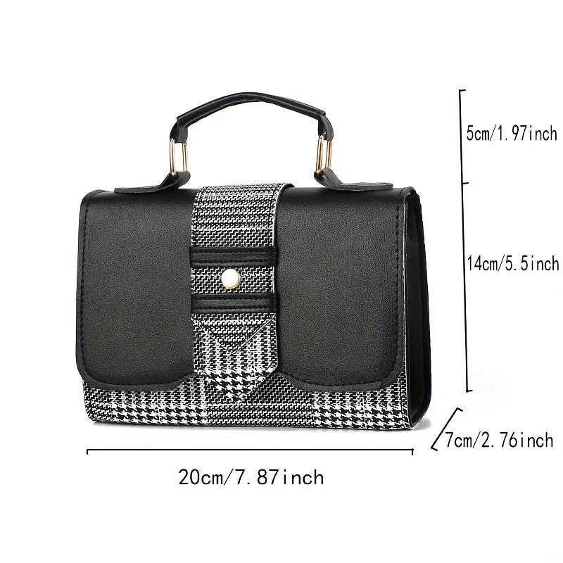 Houndstooth Pattern Crossbody Bag Buckle Decor Small Handbags