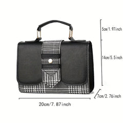 Houndstooth Pattern Crossbody Bag Buckle Decor Small Handbags