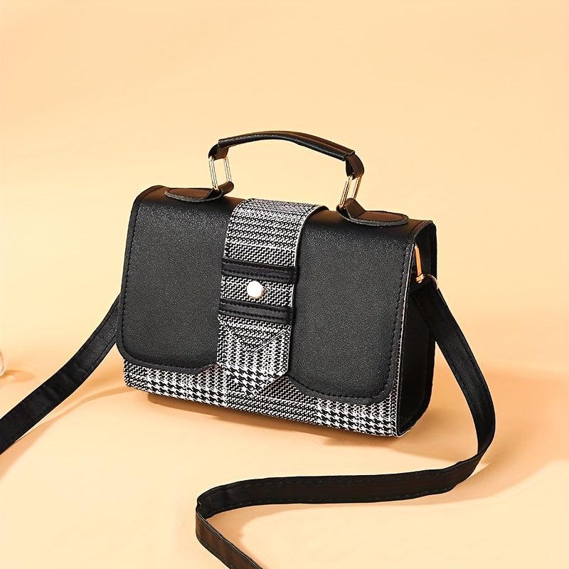 Houndstooth Pattern Crossbody Bag Buckle Decor Small Handbags