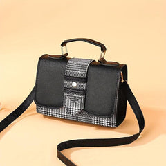 Houndstooth Pattern Crossbody Bag Buckle Decor Small Handbags