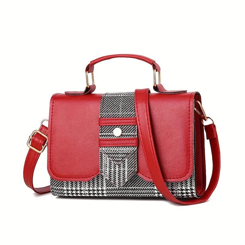 Houndstooth Pattern Crossbody Bag Buckle Decor Small Handbags