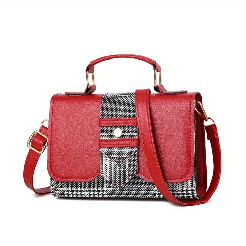 Houndstooth Pattern Crossbody Bag Buckle Decor Small Handbags