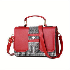 Houndstooth Pattern Crossbody Bag Buckle Decor Small Handbags