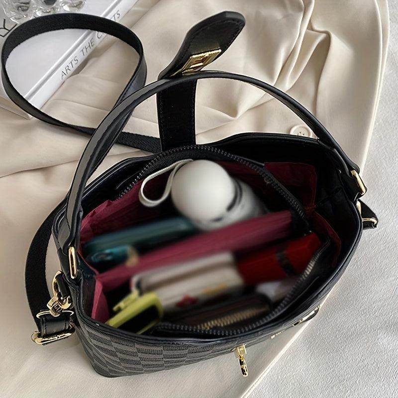 Embossed Faux Leather Shoulder Bag Large Capacity Tote Handbag