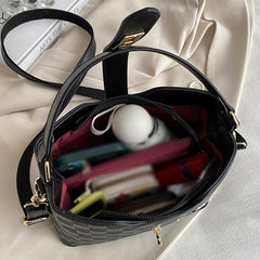 Embossed Faux Leather Shoulder Bag Large Capacity Tote Handbag