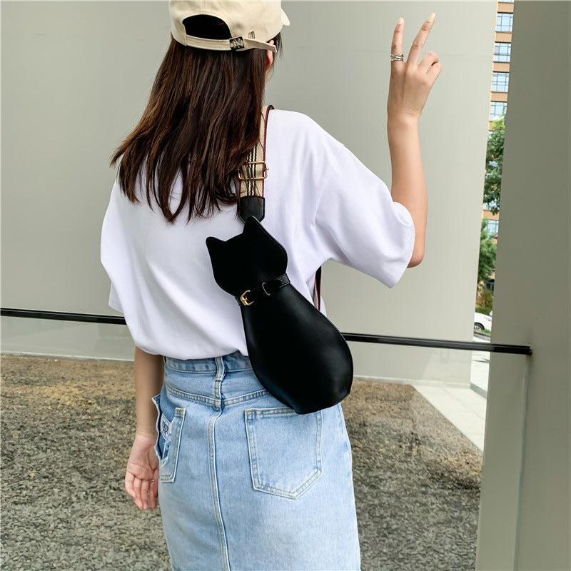 Cat Shaped Crossbody Bag Wide Strap Chest Bag Novelty Purse For Sports Travel