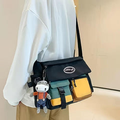 Letter Pattern Flap Messenger Bag Nylon Crossbody Bag Casual Shoulder Purse