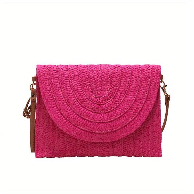 Woven Straw Slouchy Shoulder Bag Megnet Closure Crossbody Clutch