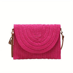 Woven Straw Slouchy Shoulder Bag Megnet Closure Crossbody Clutch
