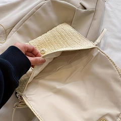 Woven Straw Slouchy Shoulder Bag Megnet Closure Crossbody Clutch