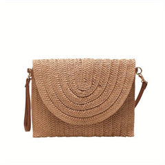 Woven Straw Slouchy Shoulder Bag Megnet Closure Crossbody Clutch