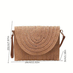 Woven Straw Slouchy Shoulder Bag Megnet Closure Crossbody Clutch