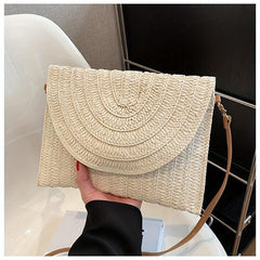 Woven Straw Slouchy Shoulder Bag Megnet Closure Crossbody Clutch