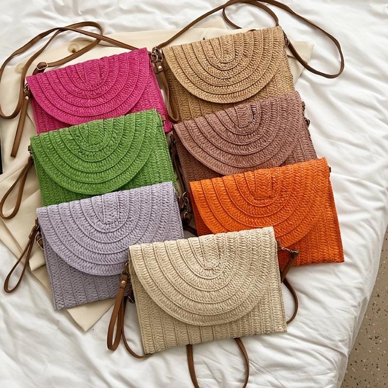 Woven Straw Slouchy Shoulder Bag Megnet Closure Crossbody Clutch