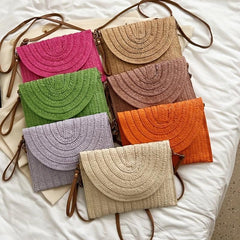 Woven Straw Slouchy Shoulder Bag Megnet Closure Crossbody Clutch