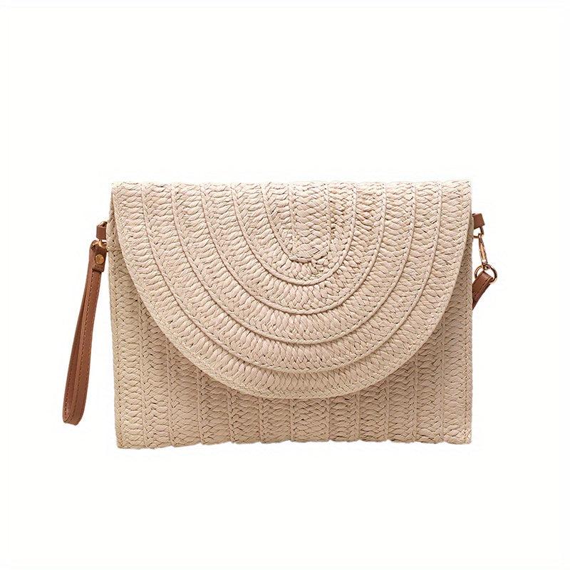 Woven Straw Slouchy Shoulder Bag Megnet Closure Crossbody Clutch