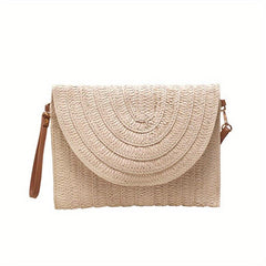 Woven Straw Slouchy Shoulder Bag Megnet Closure Crossbody Clutch
