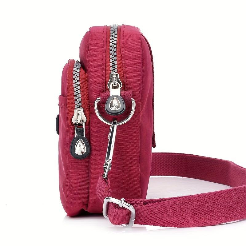 Nylon Crossbody Bag Pockets Shoulder Purse Zipper Travel Sports