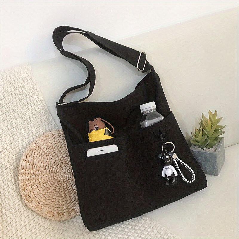 Canvas Tote Bag Crossbody Shoulder Bag for School & Travel