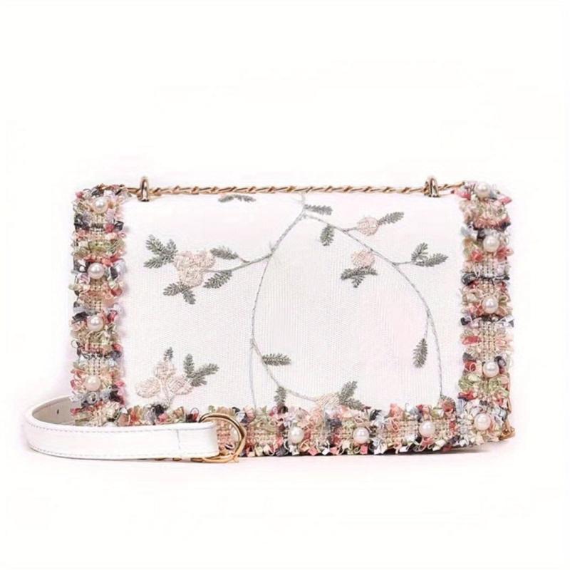Flower Embroidered Shoulder Bag Crossbody Bag
