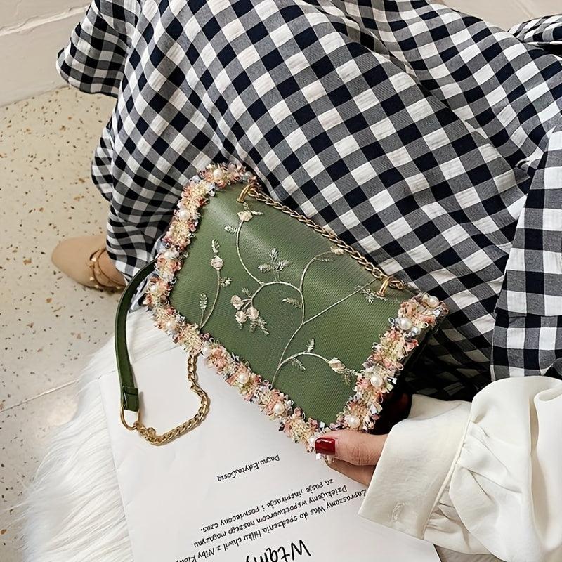 Flower Embroidered Shoulder Bag Crossbody Bag
