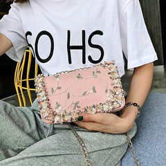 Flower Embroidered Shoulder Bag Crossbody Bag