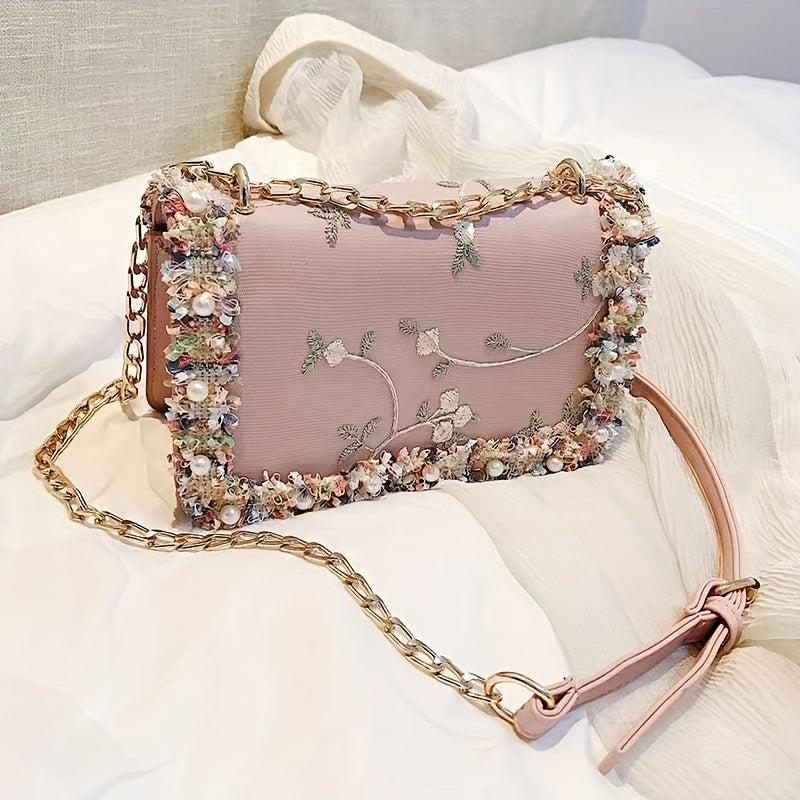 Flower Embroidered Shoulder Bag Crossbody Bag