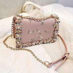 Flower Embroidered Shoulder Bag Crossbody Bag