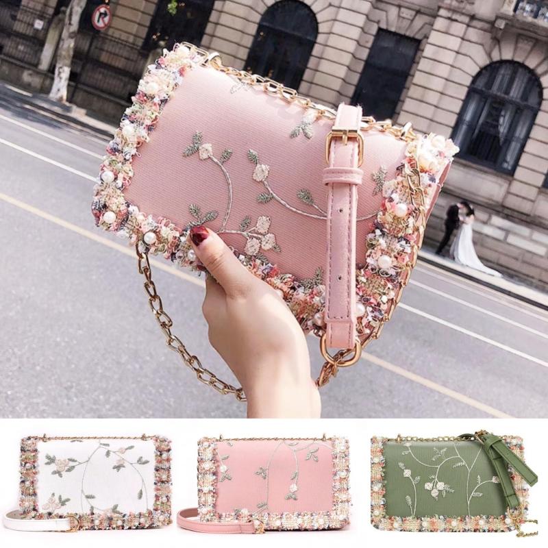 Flower Embroidered Shoulder Bag Crossbody Bag