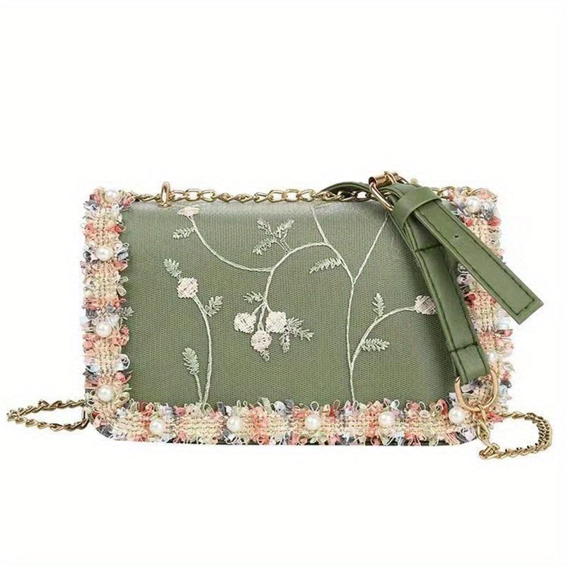 Flower Embroidered Shoulder Bag Crossbody Bag