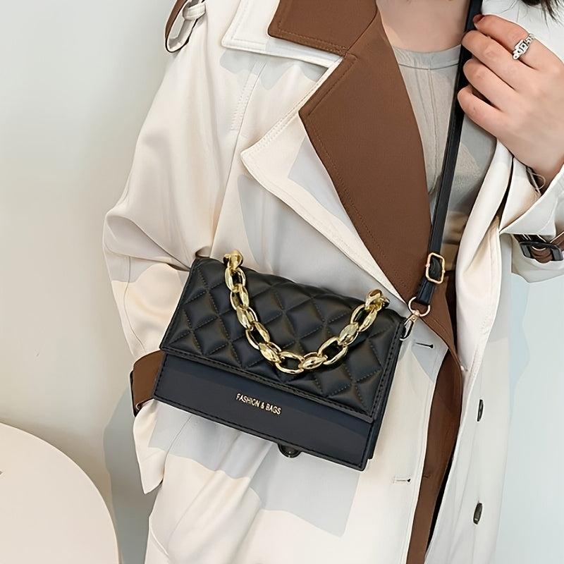Argyle Quilted Flap Purse Chain Decor Crossbody Bag