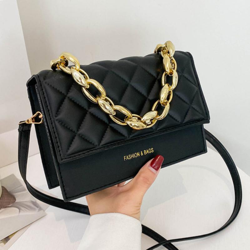 Argyle Quilted Flap Purse Chain Decor Crossbody Bag