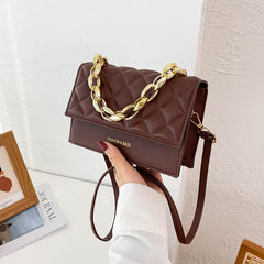 Argyle Quilted Flap Purse Chain Decor Crossbody Bag