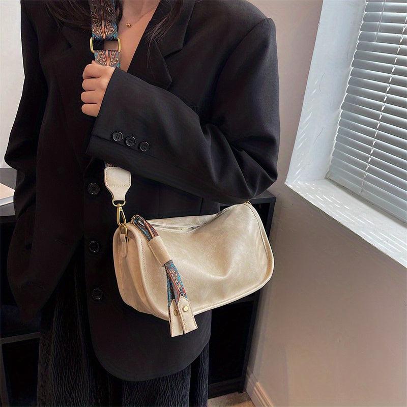 Vintage Shoulder Saddle Bag Crossbody Bag With Wide Strap