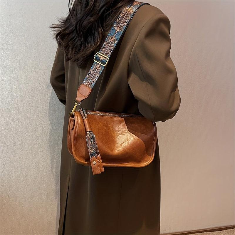 Vintage Shoulder Saddle Bag Crossbody Bag With Wide Strap