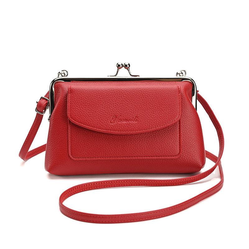 Faux Leather Crossbody Clutch Purse with Kiss Lock Closure